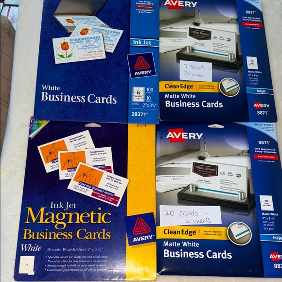 Avery White and Blue Business Cards Collection Set of 4 - Picture 1 of 10